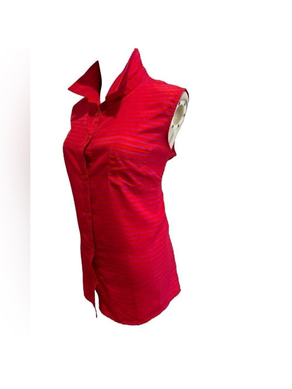 Y2K FUSHIA PINK & ORANGE STRIPED SLEEVELESS RELAXED BUTTON DOWN COLLARED TOP XL